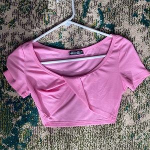 shein twist front pink crop top